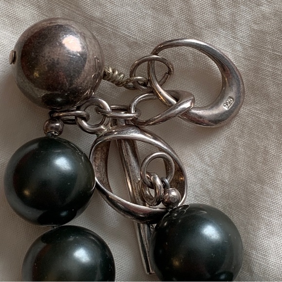 Sterling Silver Necklace with Heavy Metal Beads and Toggle Closure Classic Style - Picture 4 of 6